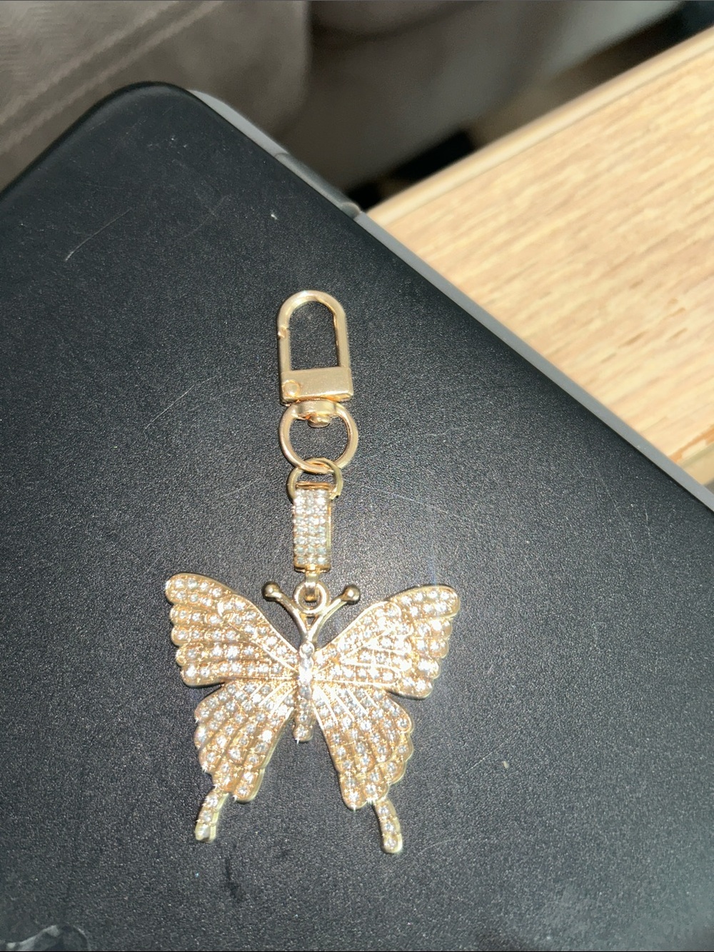 Gold Crystal Butterfly Keychain Bag Charm
